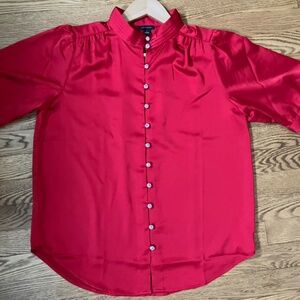 Ann Taylor Puff Sleeve Embellished Satin Top